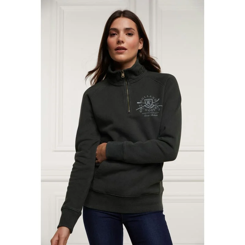 Holland Cooper Crest Zip Henley Ladies Jumper - Racing Green