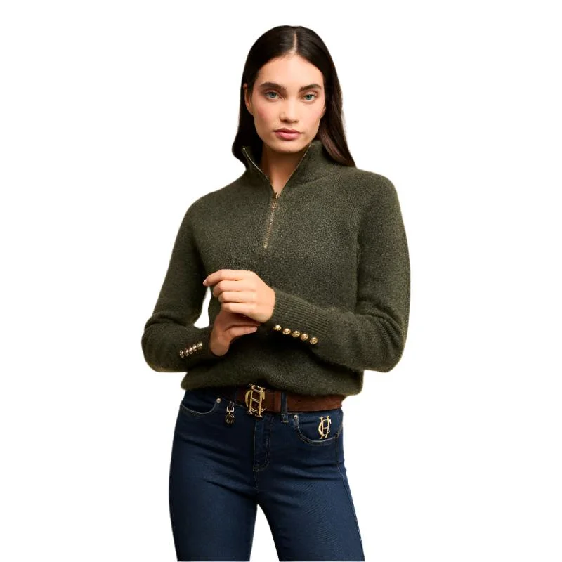 Holland Cooper Tori Half Zip Ladies Knit Alpaca Mix Jumper - Forest Green