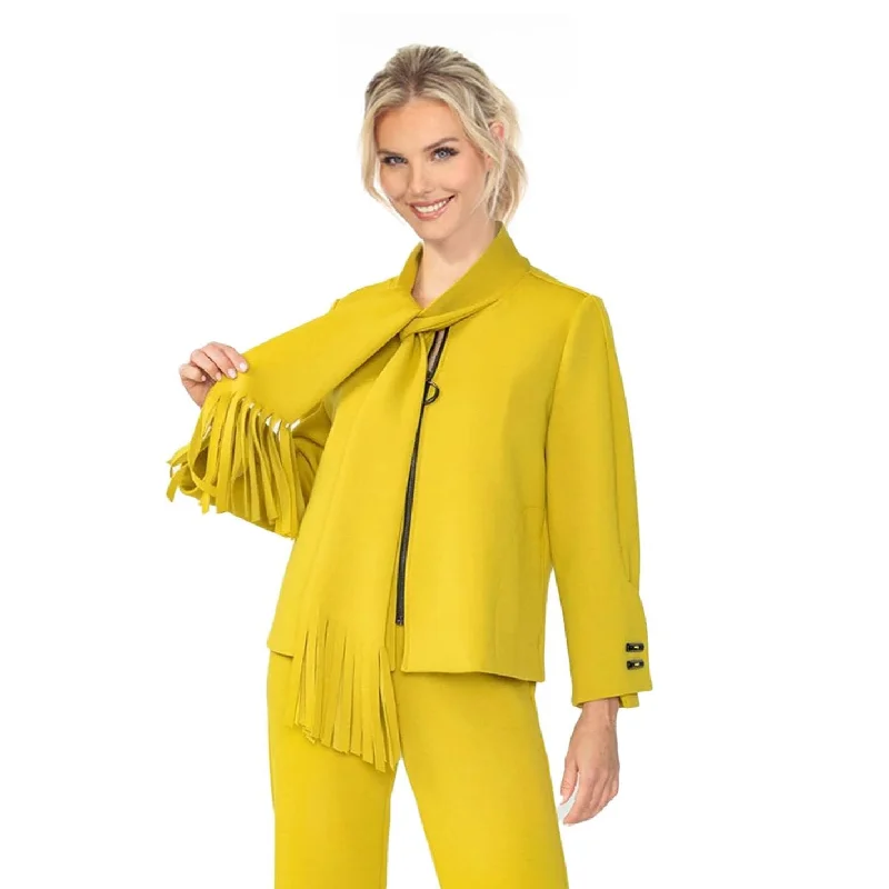 IC Collection Fringed Scarf Zip Front Jacket in Mustard- 6929J-MST Denim Jacket Leather Jacket Suede Jacket IC Collection Fringed Scarf Zip Front Jacket in Mustard- 6929J-MST Denim Jacket Leather Jacket Suede Jacket