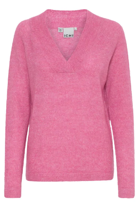 Ichi Kamara V Neck Jumper-Super Pink-20116697