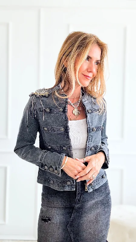 Italian Military Jacket - Black Jersey Jacket Tulle Jacket Batik Jacket