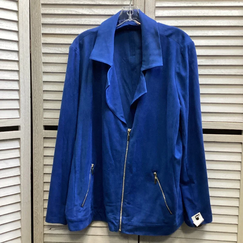 Jacket Other By Chicos In Blue, Size: 2x Trench Coat Raincoat Waterproof Jacket