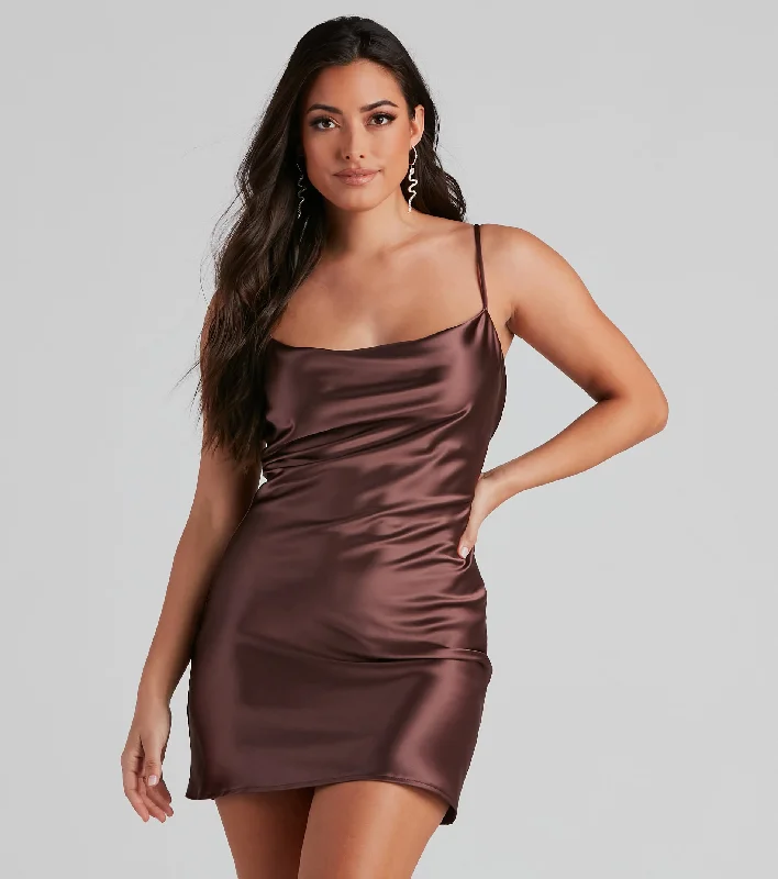 Keep It Sleek Satin Mini Dress Elegant Off-Shoulder Dress Mini