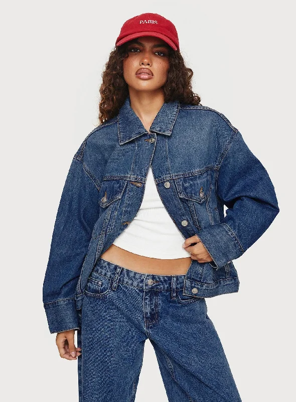 Kooper Denim Jacket Vintage Mid Wash Zippered Jacket Buttoned Jacket Snapped Jacket
