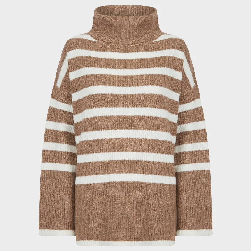 Ladies Woodsmoke Stripe Roll Neck Jumper