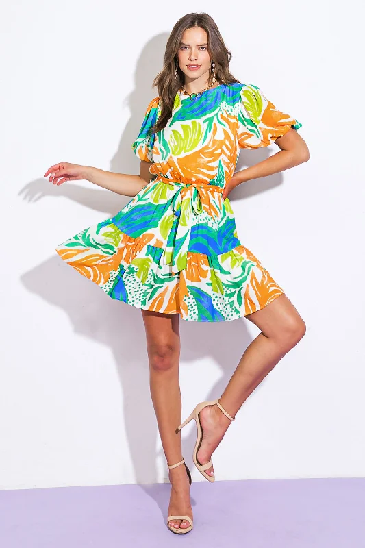 LISTEN TO THE MUSIC WOVEN MINI DRESS Fashionable Button-Front Mini Dress