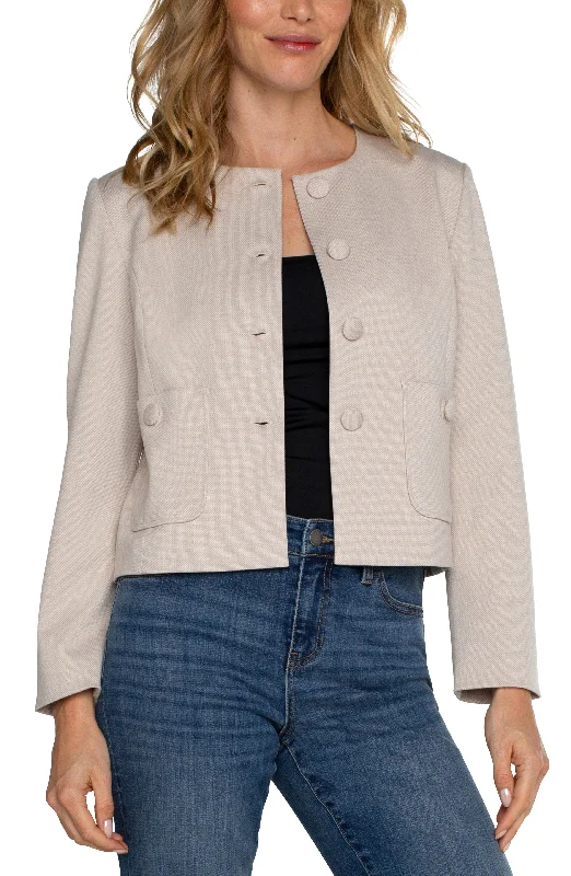 Liverpool Boxy Cropped Jacket with Covered Buttons (Stone/Tan) Anorak Shell Jacket Lightweight Jacket Liverpool Boxy Cropped Jacket with Covered Buttons (Stone/Tan) Anorak Shell Jacket Lightweight Jacket