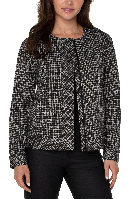 Liverpool Collarless Zip Up Jacket (black/tan lattice print) Faux Fur Fabric Real Fur Fabric Shearling Fabric Liverpool Collarless Zip Up Jacket (black/tan lattice print) Faux Fur Fabric Real Fur Fabric Shearling Fabric