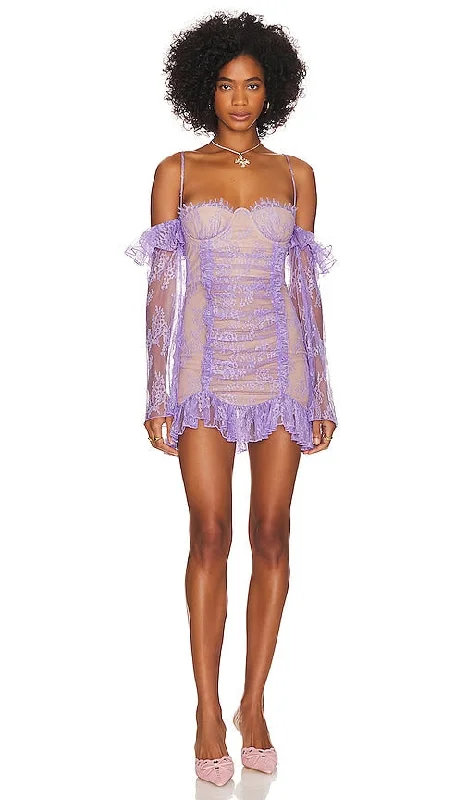 LOBA Gloria Mini Dress in Lavender Cozy Long Sleeve Mini Dress
