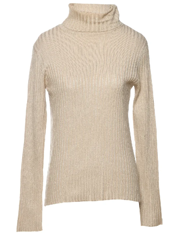 Lurex Thread Pattern Turtleneck Jumper - M