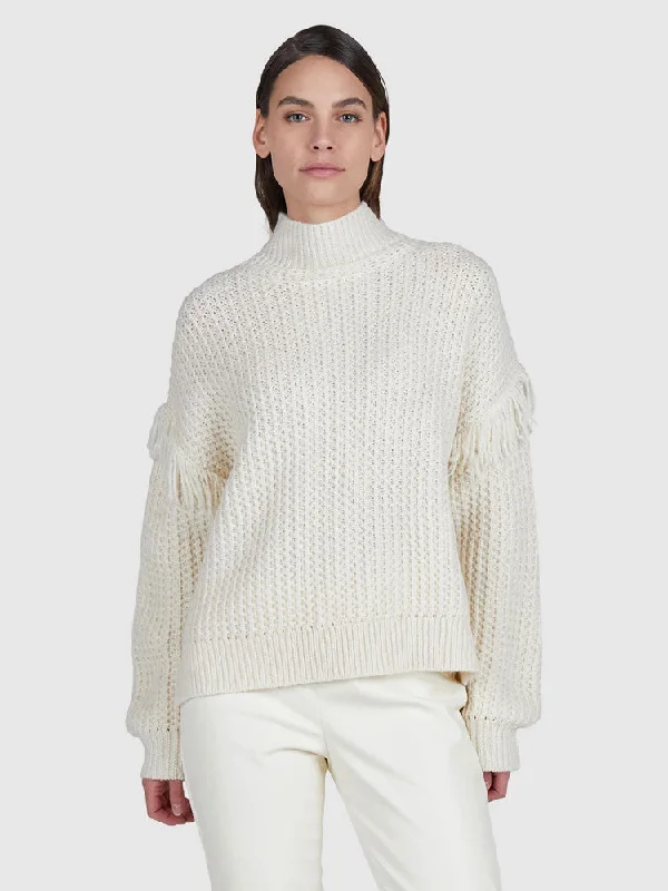 Marc Aurel Textured Jumper with Fringes Cream