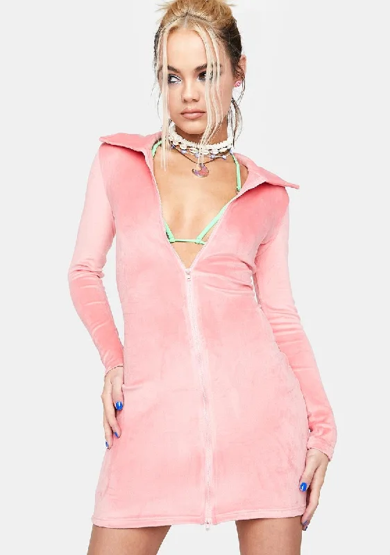 Moonlight Breeze Zipper Mini Dress Trendy Off-Shoulder Dress Mini