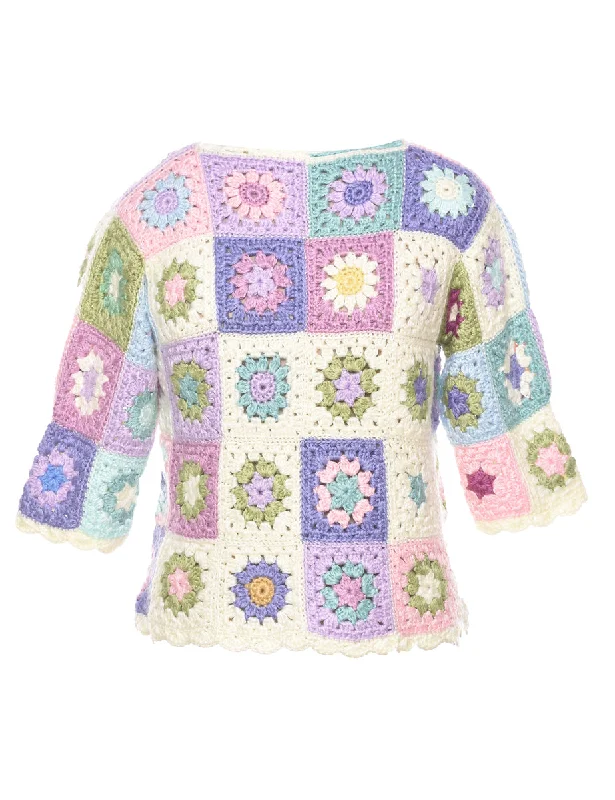 Multi-colour Crochet Jumper - M