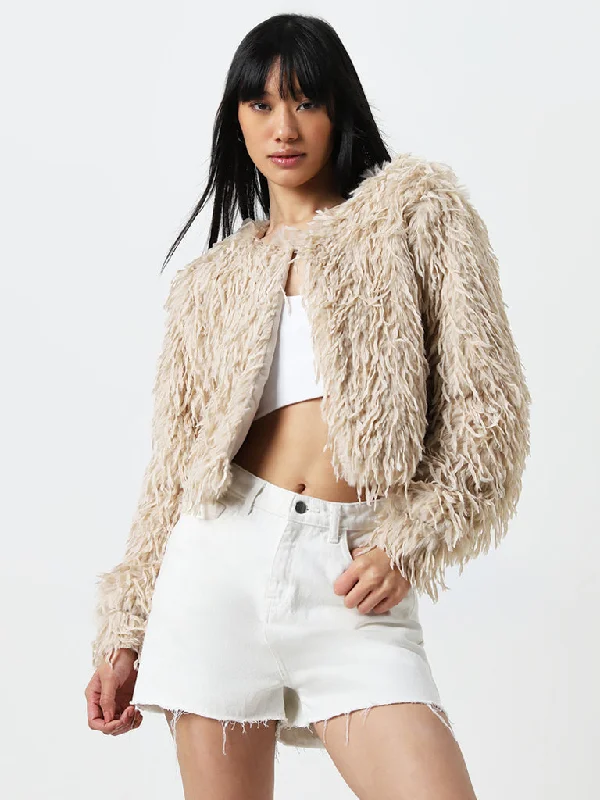 Nuon Beige Faux-Fur Jacket Rayon Jacket Velvet Jacket Corduroy Jacket