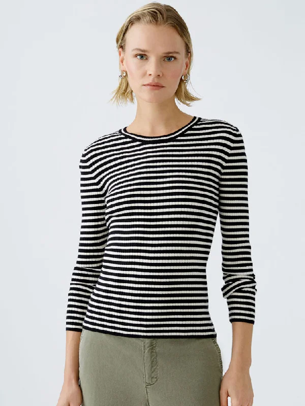 Oui Striped Thin Jumper Black & Off White