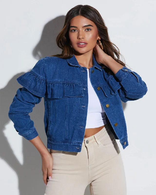 Perez Denim Ruffle Jacket Print Jacket Jacquard Jacket Embroidered Jacket