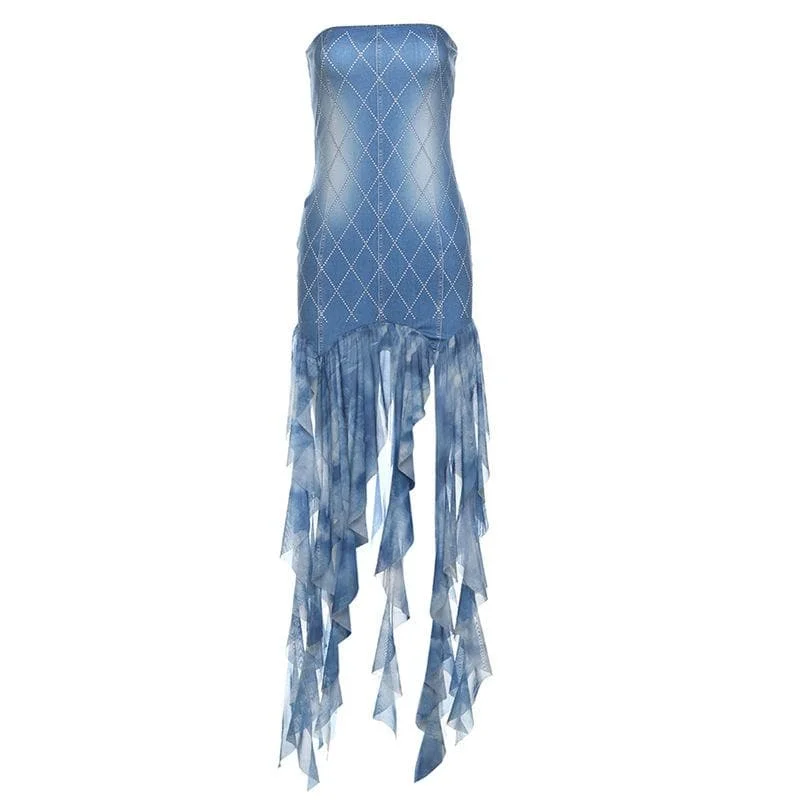 Plaid print tassels backless contrast tube mini dress Elegant Mini Dress with Ruffles Plaid print tassels backless contrast tube mini dress Elegant Mini Dress with Ruffles