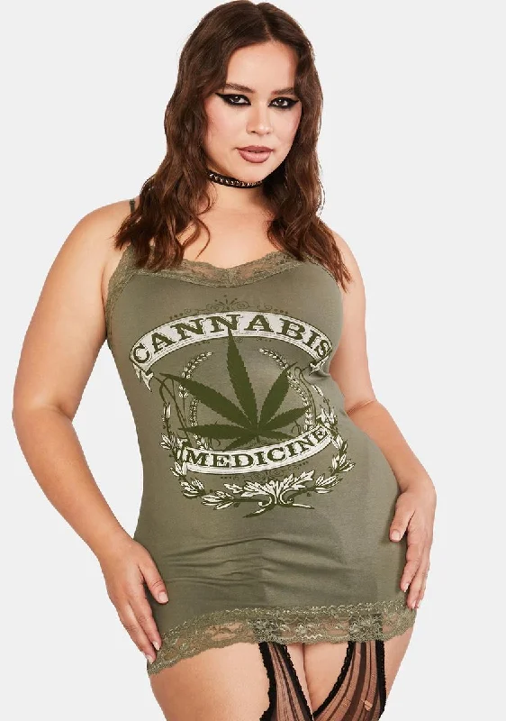 Plus Cannabis Cami Mini Dress Comfortable Smocked Mini Dress