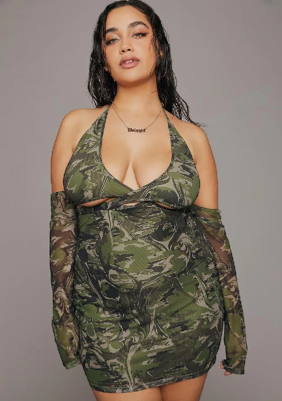 Plus I'm A Catch Cutout Mini Dress Comfortable Ruffle Mini Dress
