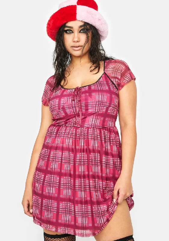 Plus Plaid Bad Idea Mini Dress Cozy Cowl Neck Mini Dress
