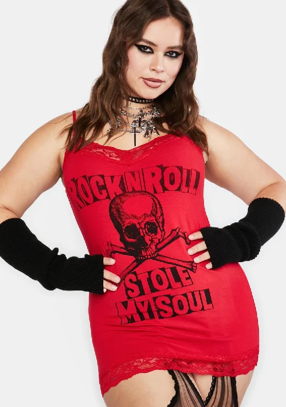 Plus Red Rock N Roll Stole My Soul Cami Mini Dress Cozy Knit Mini Dress