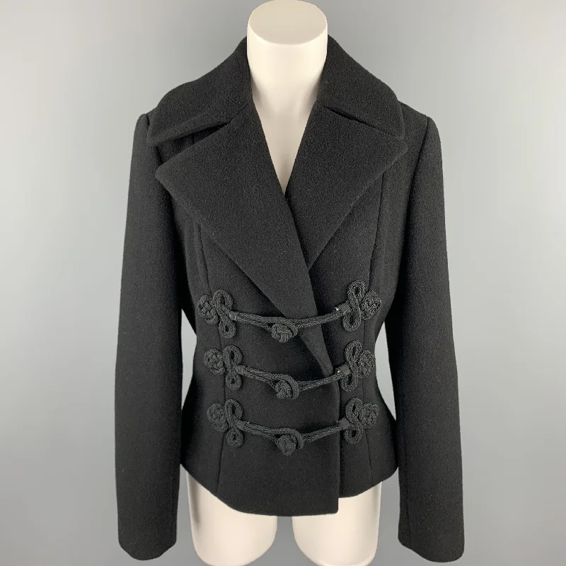RALPH LAUREN Size M Black Wool Toggle Closure Notch Lapel Jacket One-Shoulder Jacket Off-the-Shoulder Jacket Asymmetrical Jacket RALPH LAUREN Size M Black Wool Toggle Closure Notch Lapel Jacket One-Shoulder Jacket Off-the-Shoulder Jacket Asymmetrical Jacket