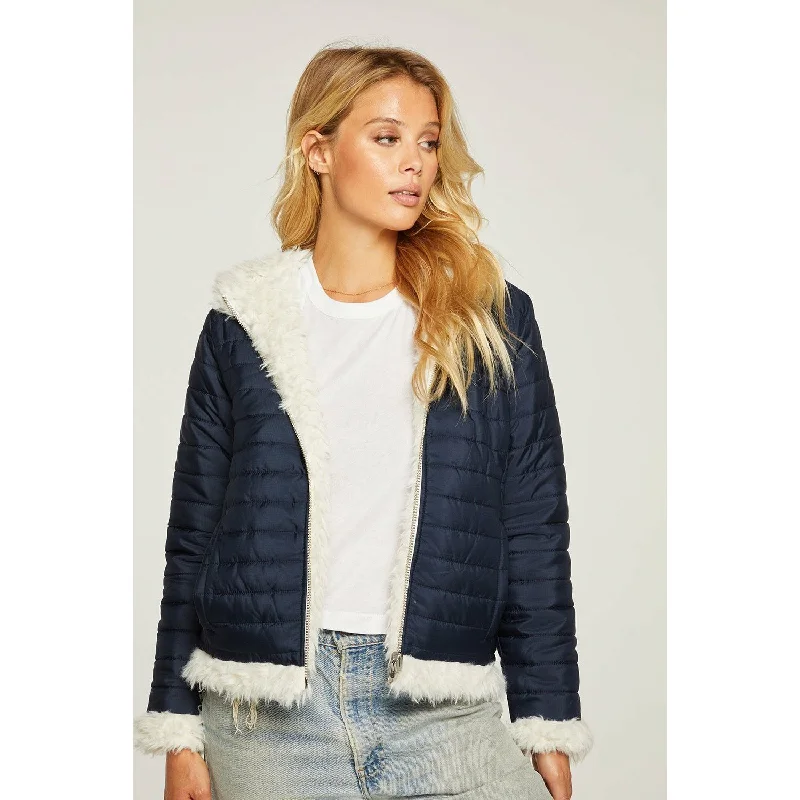 Reversible Quilted Faux Fur Puffer Jacket Satin Fabric Silk Fabric Chiffon Fabric