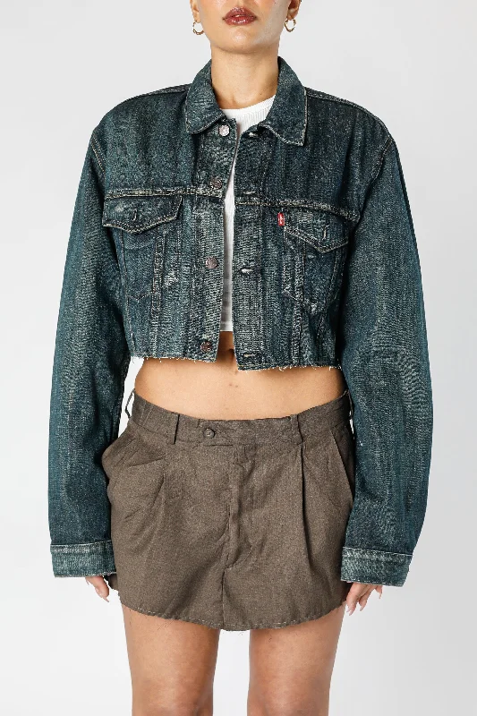 Rework Vintage Levi's Crop Denim Jacket - XL Rayon Fabric Velvet Fabric Corduroy Fabric Rework Vintage Levi's Crop Denim Jacket - XL Rayon Fabric Velvet Fabric Corduroy Fabric