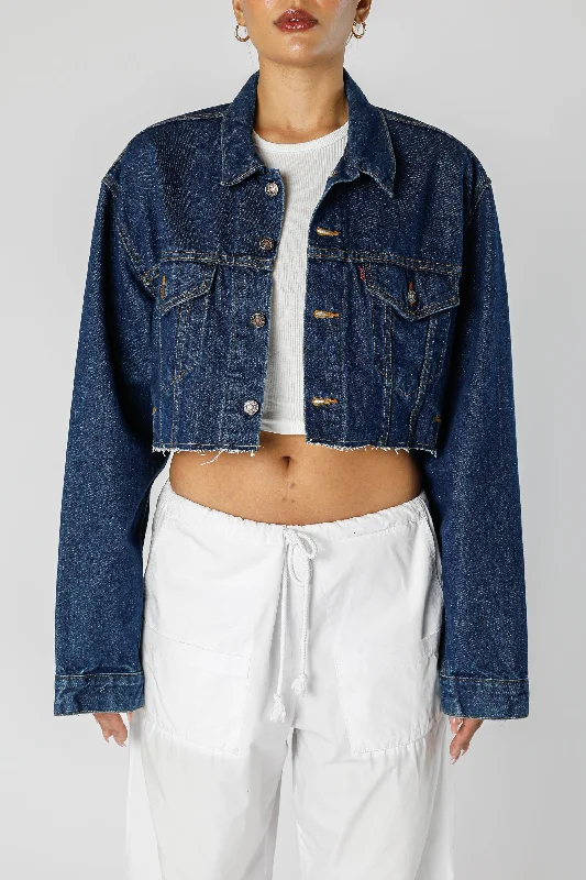 Rework Vintage Levi's USA Crop Denim Jacket - L Zip Front Button Front Snap Front