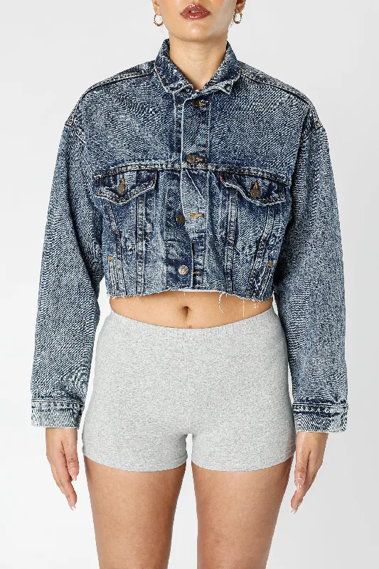 Rework Vintage Levi's USA Crop Denim Jacket - M Herringbone Jacket Houndstooth Jacket Plaid Jacket Rework Vintage Levi's USA Crop Denim Jacket - M Herringbone Jacket Houndstooth Jacket Plaid Jacket