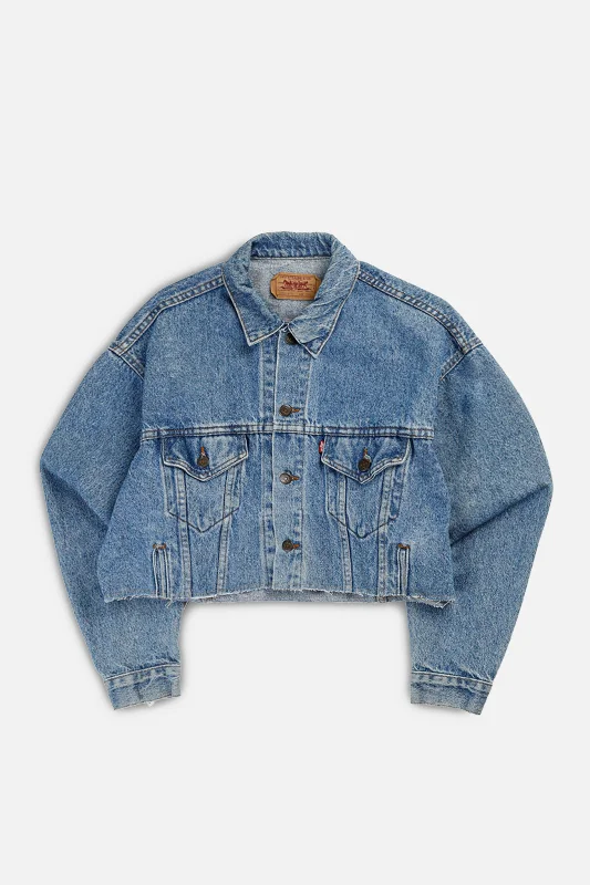 Rework Vintage Levi's USA Crop Denim Jacket - M Chenille Fabric Brocade Fabric Lace Fabric Rework Vintage Levi's USA Crop Denim Jacket - M Chenille Fabric Brocade Fabric Lace Fabric