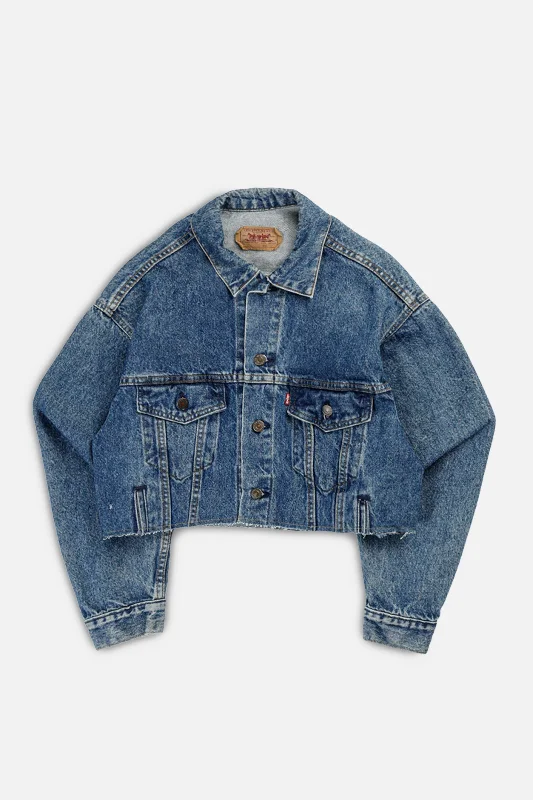 Rework Vintage Levi's USA Crop Denim Jacket - S Striped Jacket Polka Dot Jacket Floral Jacket Rework Vintage Levi's USA Crop Denim Jacket - S Striped Jacket Polka Dot Jacket Floral Jacket