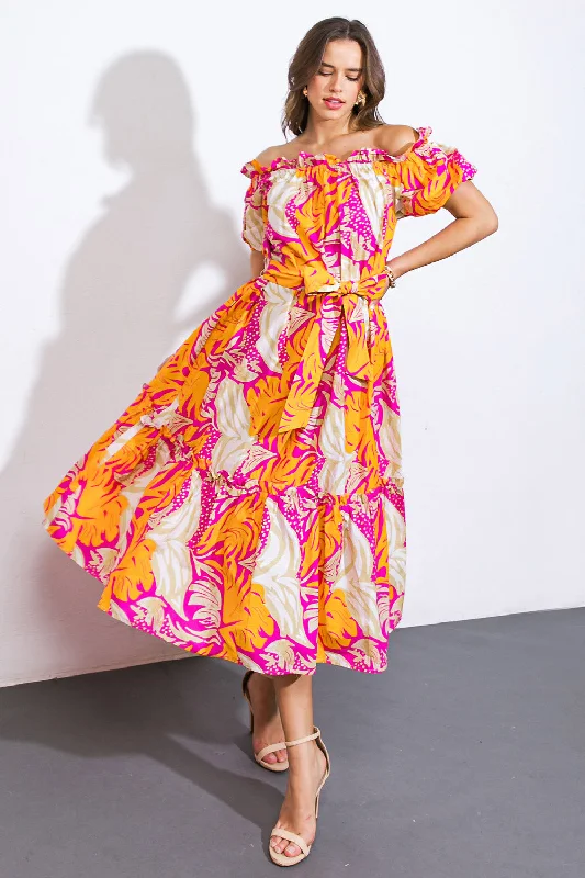 SCENIC OUTINGS WOVEN MINI DRESS Elegant Mini Dress with Ruffles