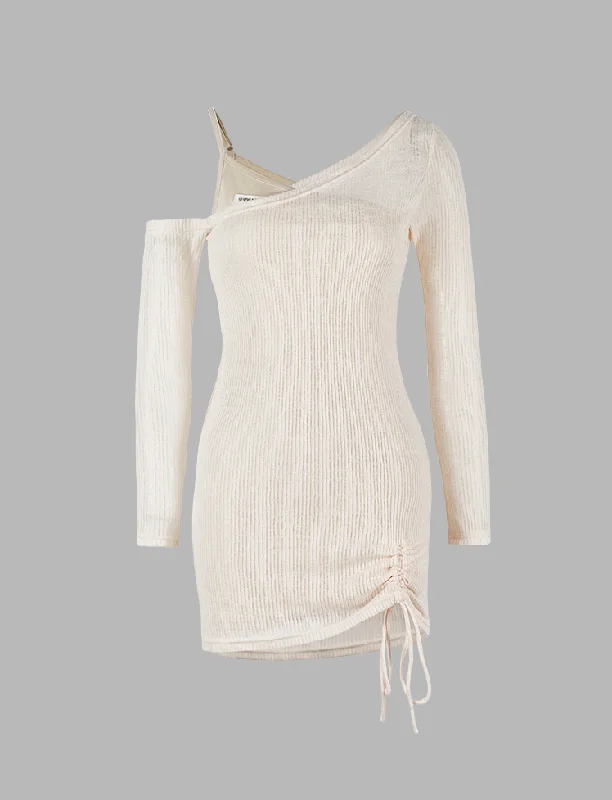 Solid Knitted Long Sleeve Mini Dress Chic Halter Mini Dress