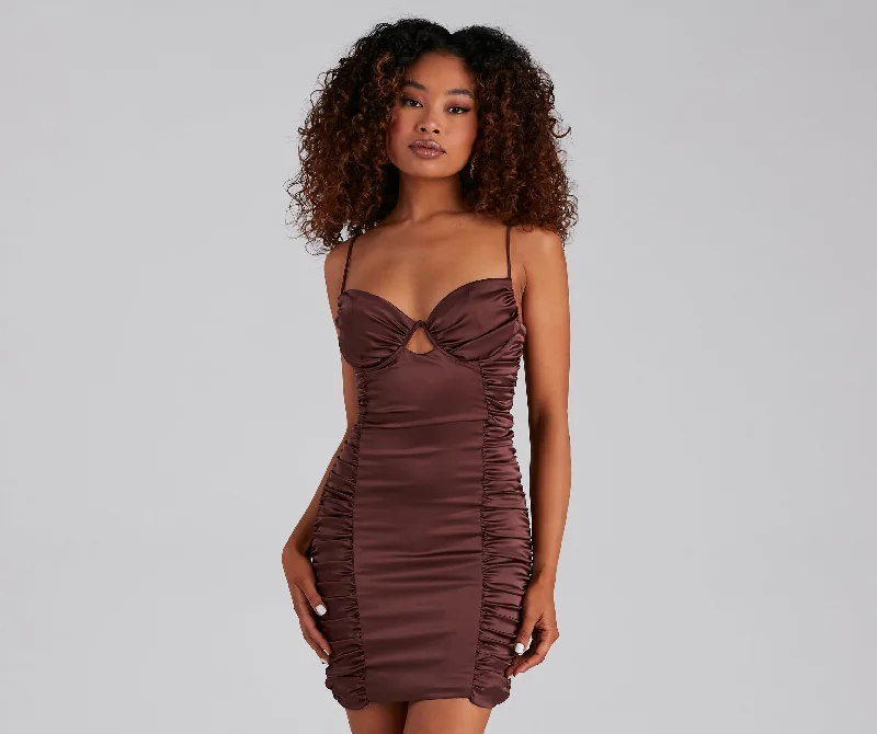 Sparks Fly Ruched Satin Mini Dress Elegant Mini Dress with Pleats