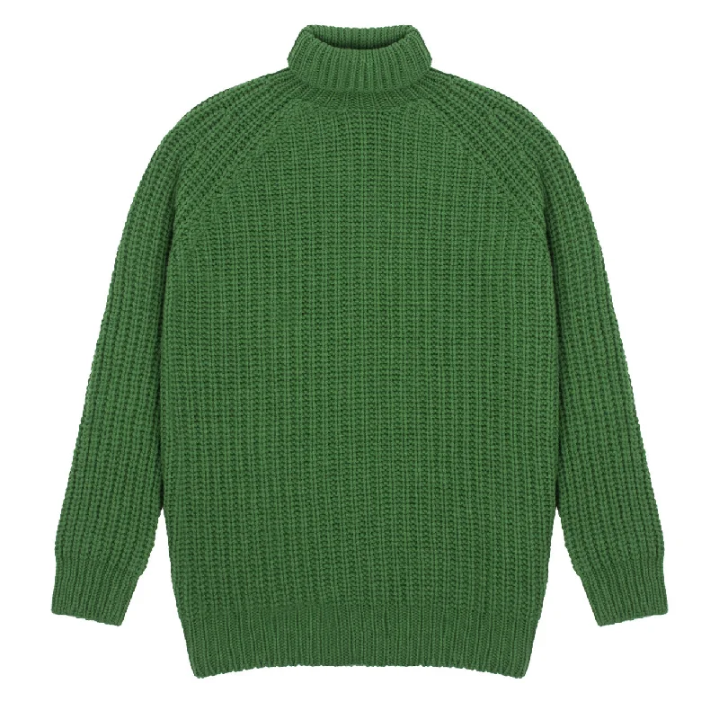 Sunspel Womens Chunky Roll Neck Jumper Bright Green