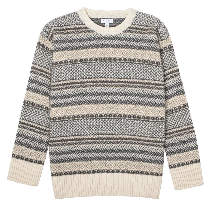 Sunspel Womens Lambswool Fairisle Jumper Ecru / Camel / Charcoal Fairisle