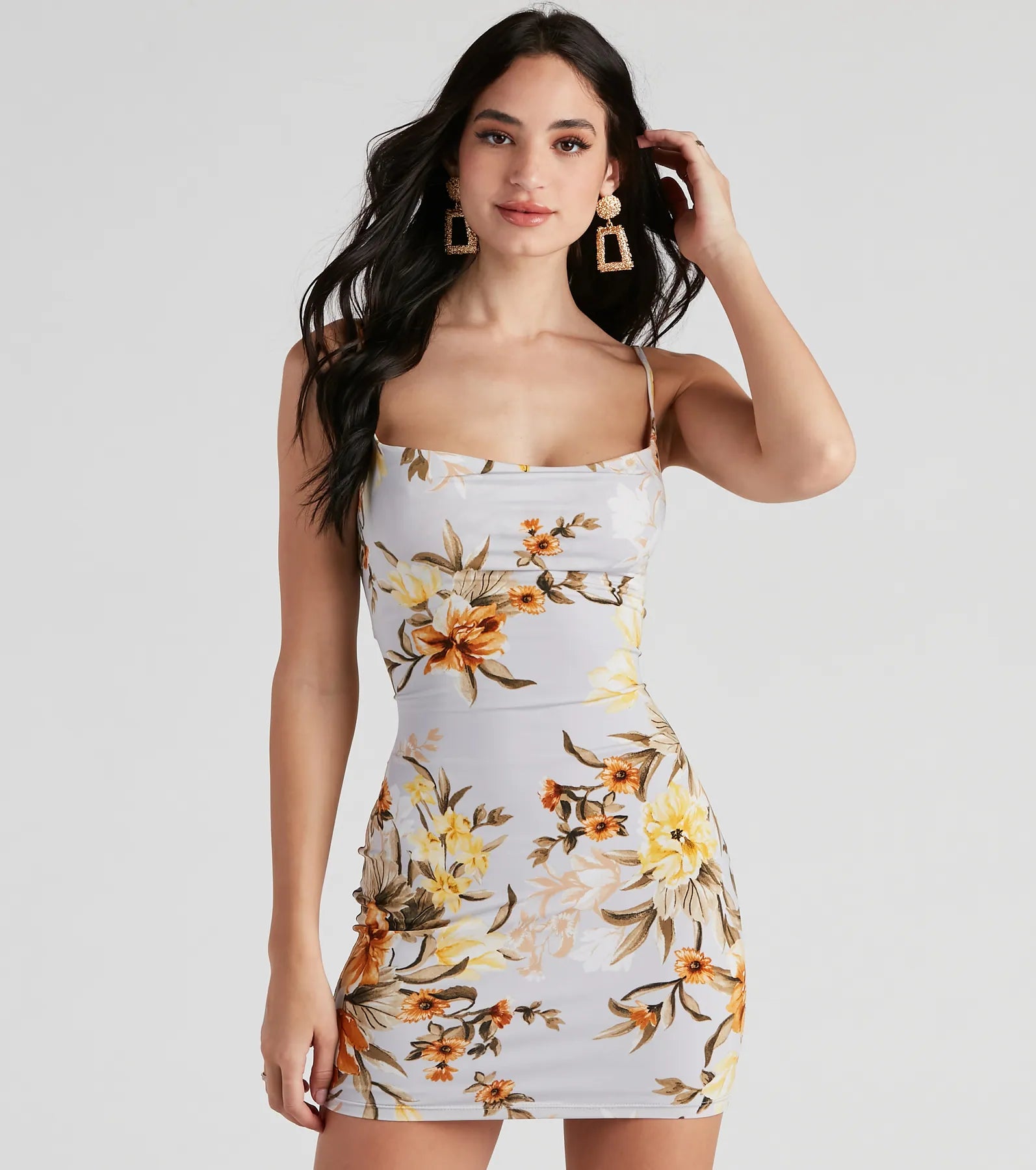 Sweet Floral Knit Mini Dress Trendy Denim Mini Dress