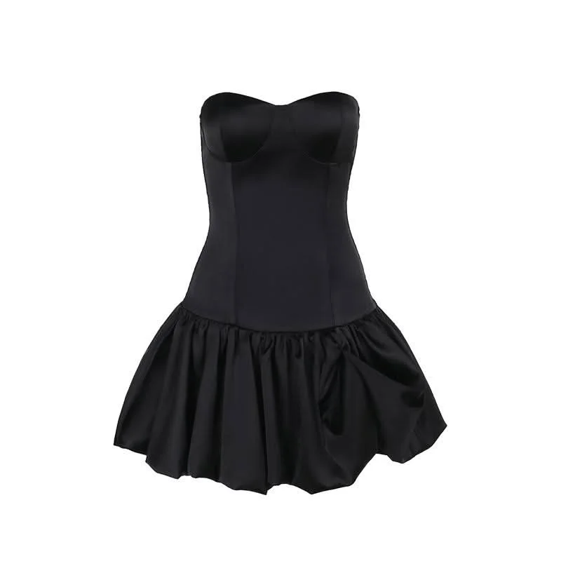 Sweetheart neck backless solid tube mini dress Casual Button-Up Mini Dress