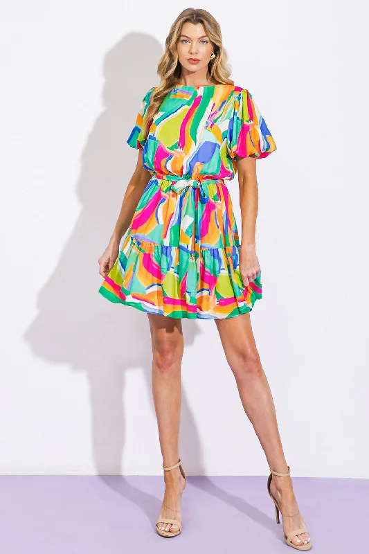 TURNING A NEW LEAF WOVEN MINI DRESS Fashionable Lace-Trim Mini Dress