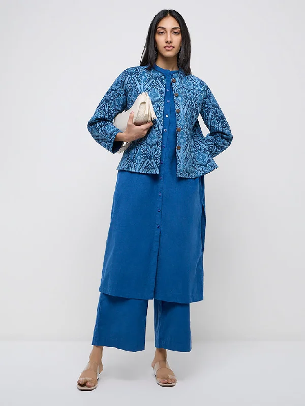 Utsa Indigo Ikat Design Cotton Quilted Jacket One-Shoulder Jacket Off-the-Shoulder Jacket Asymmetrical Jacket Utsa Indigo Ikat Design Cotton Quilted Jacket One-Shoulder Jacket Off-the-Shoulder Jacket Asymmetrical Jacket