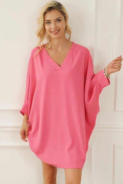 V-Neck Batwing Sleeve Mini Dress Trendy A-Line Mini Dress