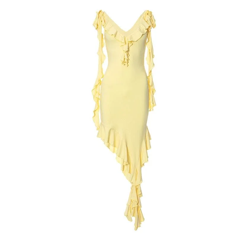 V neck ruffle solid knotted cami mini dress Trendy Wraparound Mini Dress