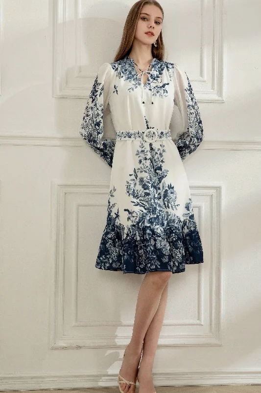 Valentia Mini Dress - White/Navy Fashionable Denim Mini Dress