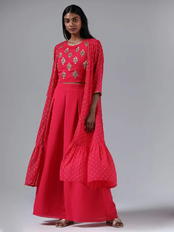 Vark Pink Zardozi Embroidered Crop Top with Jacket & Palazzos Set Denim Jacket Leather Jacket Suede Jacket Vark Pink Zardozi Embroidered Crop Top with Jacket & Palazzos Set Denim Jacket Leather Jacket Suede Jacket