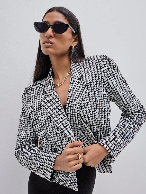 Wardrobe Black Houndstooth Print Jacket Nylon Fabric Polyester Fabric Spandex Fabric Wardrobe Black Houndstooth Print Jacket Nylon Fabric Polyester Fabric Spandex Fabric