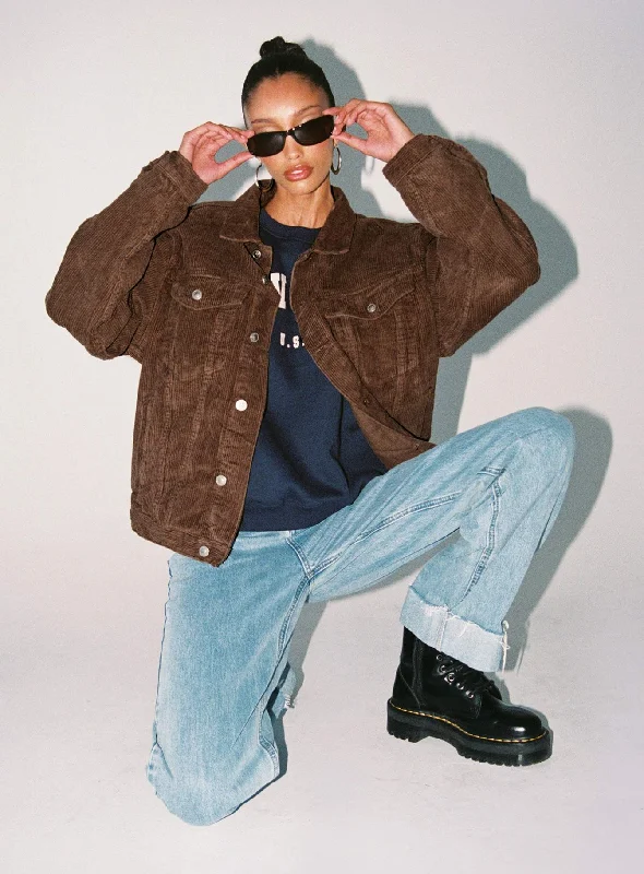 Western Cord Jacket Brown Front Pockets Side Pockets Patch Pockets
