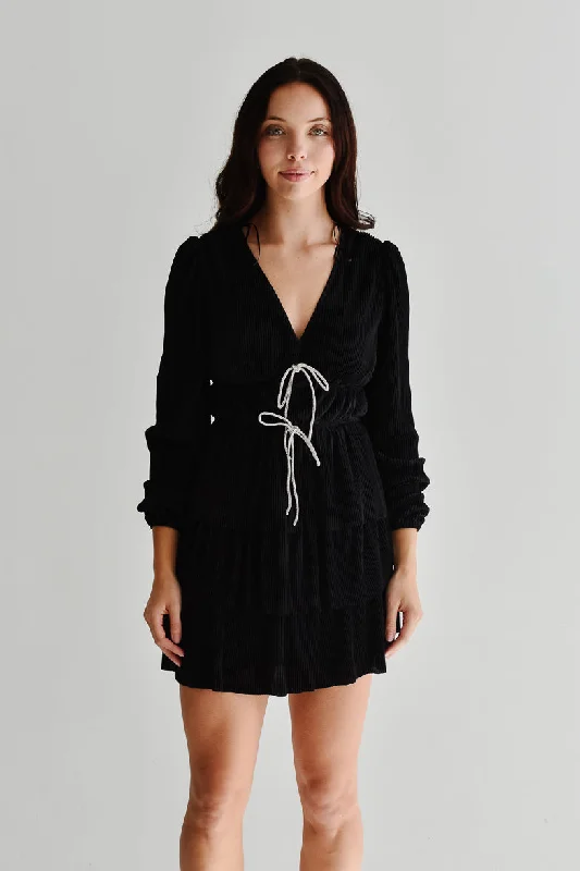 Wren Rhinestone Bow Mini Dress Classic Striped Mini Dress