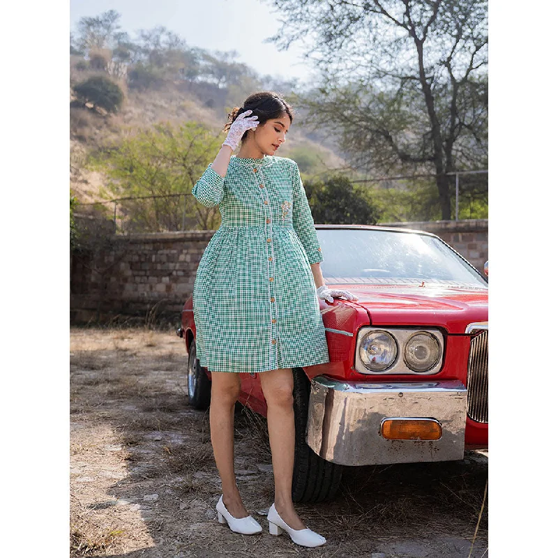Yufta Brown Checked Mini Dress Elegant Vintage Mini Dress