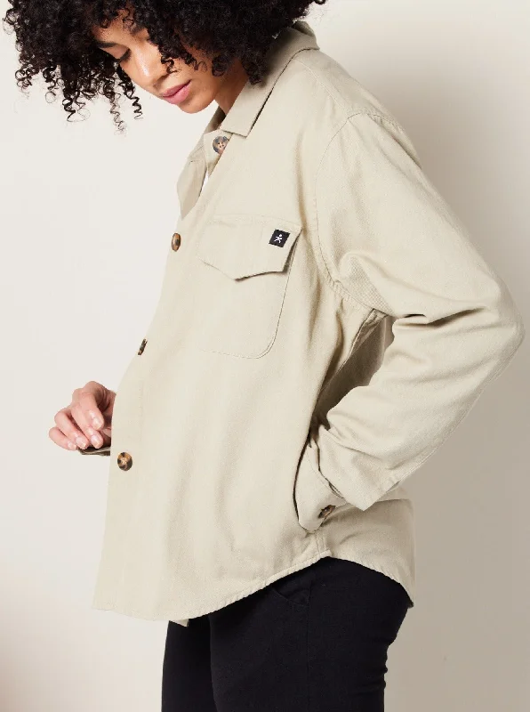 Ziggy Shirt Jacket - Khaki Green Cotton Fabric Linen Fabric Terry Fabric